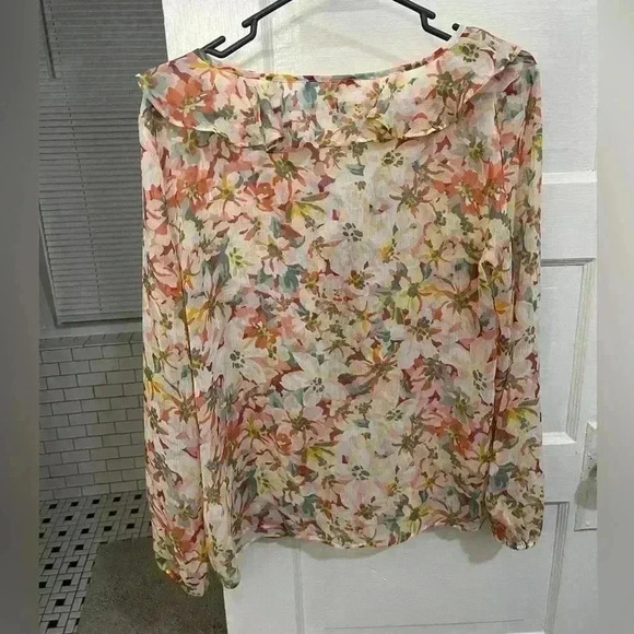 Lauren Conrad LC floral ruffled sheer blouse size small - Picture 6 of 12